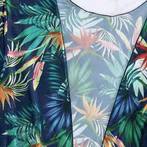 Black 3pcs Tropical Contrast Trim Halter Bikini Set with Cover up