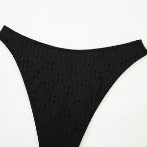 Black Eyelet Pattern Knotted Ruffle Trim 3pcs Bikini Set