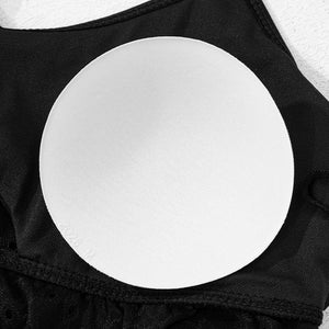 Black Eyelet Pattern Knotted Ruffle Trim 3pcs Bikini Set