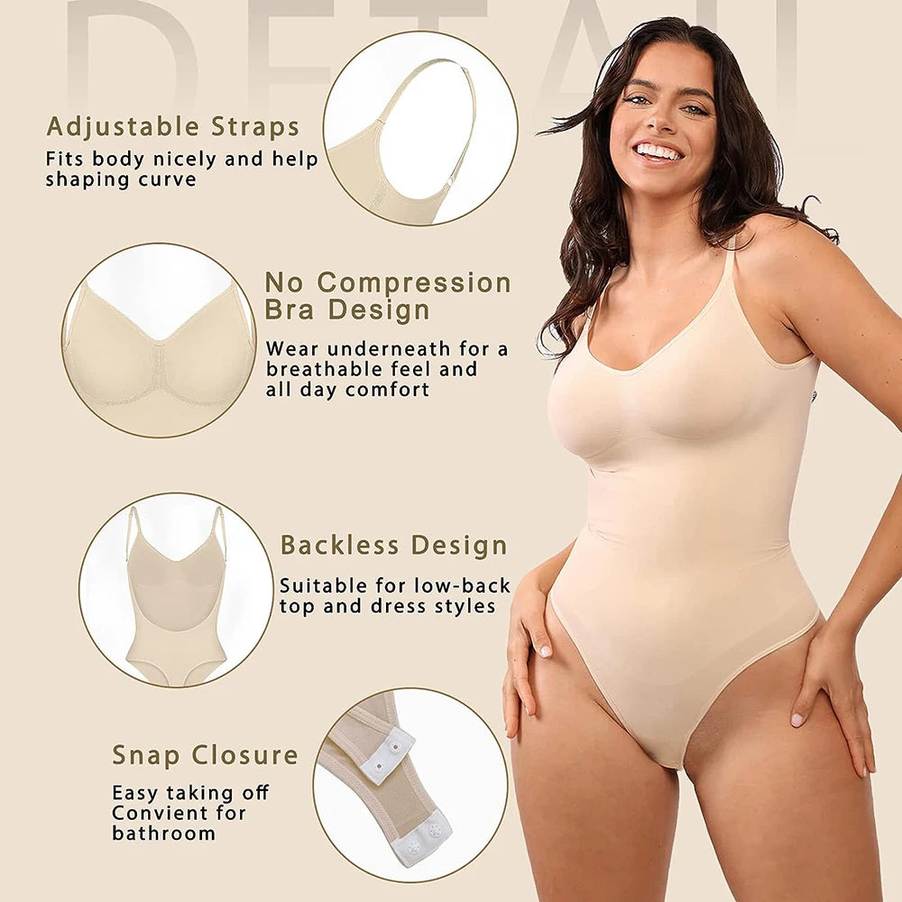 MISSMOLY Womens Backless Bodysuits Shapewear Thong New Tummy Control Butt Lifter Body Shaper Corset Slimming Camisole Tops