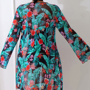 Black Halter Neck Monokini with Floral Beach Cover Up