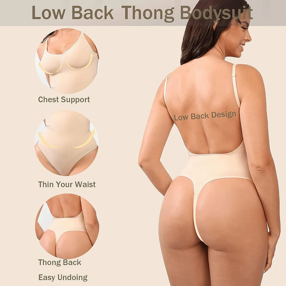 MISSMOLY Womens Backless Bodysuits Shapewear Thong New Tummy Control Butt Lifter Body Shaper Corset Slimming Camisole Tops